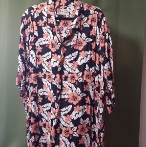 Hilo Hattie Mens 5xl Rayon Coral Flower and Cream Black Button Down Shirt